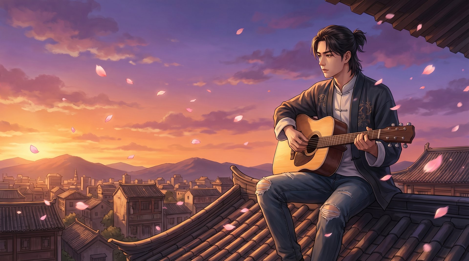 麻豆视频动漫-屋顶吉他少年